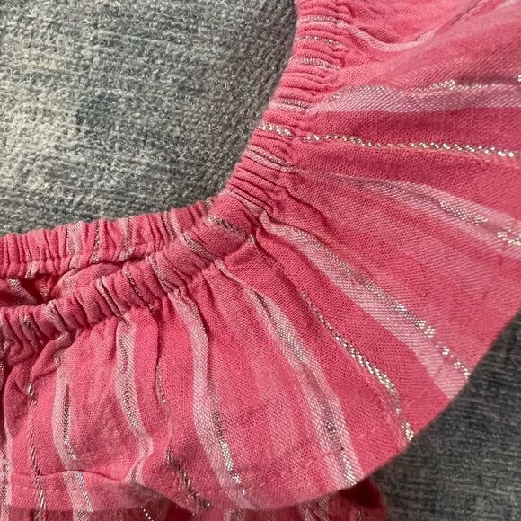 NWT! Cat & Jack Pink Silver Striped Ruffle Sleeve Romper 5T - Picture 7 of 7